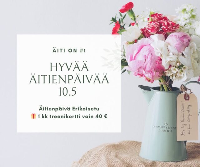 Anna äidille lahjaksi omaa aikaa ja energiaa 🌺✨Etsitkö äitienpäivä lahjaa, joka todella ilahduttaa? Anna äidille mahdollisuus voida hyvin naisten omalla kuntosalilla!Tarjoamme nyt kuukausikortin ( sis. kuntosalin ja ryhmäliikunnan) erikoishintaan. Se on täydellinen tapa muistaa äitiä lahjalla , joka tuo virkeyttä ja hyvää mieltä pitkään.ÄITIENPÄIVÄN ERIKOISETU
🎁 1 kk treenikortti vain 40€ ( norm 52€) ( ei sisällä kulkulätkää)Meillä treenaat rennossa ja kannustavassa ilmapiirissä, muiden naisten seurassa olitpa kokenut treenaaja tai vasta aloittelija, meillä hän on parhaassa seurassa.📍Haluatko perinteisen lahjakortin?
Vastaanottomme on avoinna lahjakorttiostoksia varten
- Maanantaisin  klo 16-18
- Keskiviikkoisin klo 16 -18
Muina aikoina voit soittaa  044-3265310 !Tervetuloa hakemaan hyvän mielen lahja 🩷